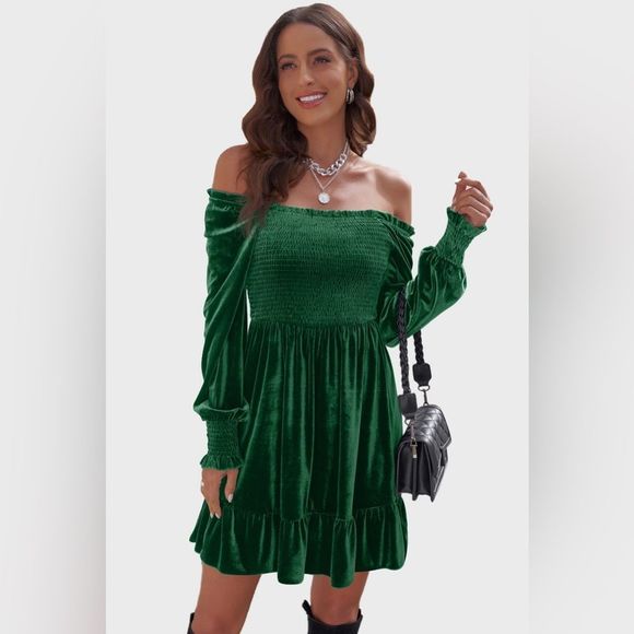 Reverse Green and White Off the Shoulder Smocked Dress NWT- Size S ASOS |  Dresses | Asos Green Floral Whote Backless Ruffle Smocked Summer ...